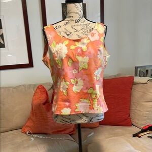 Floral Sleeveless Top - Orange, green and White with side zip.